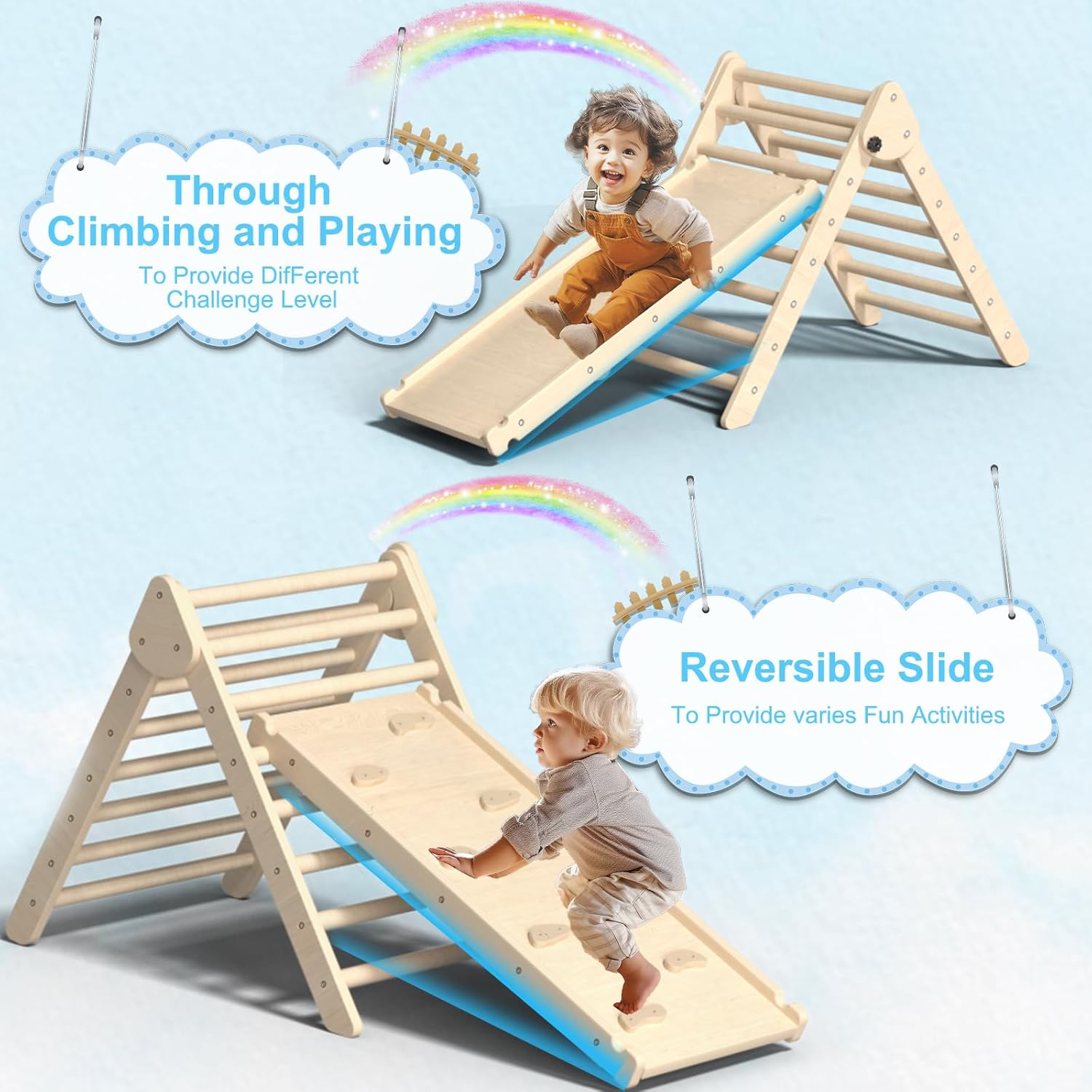 XJD Juego de triángulos Pikler 7 en 1, juguetes de escalada plegables para niños pequeños, parque infantil interior para niños de 1 a 6 años, con