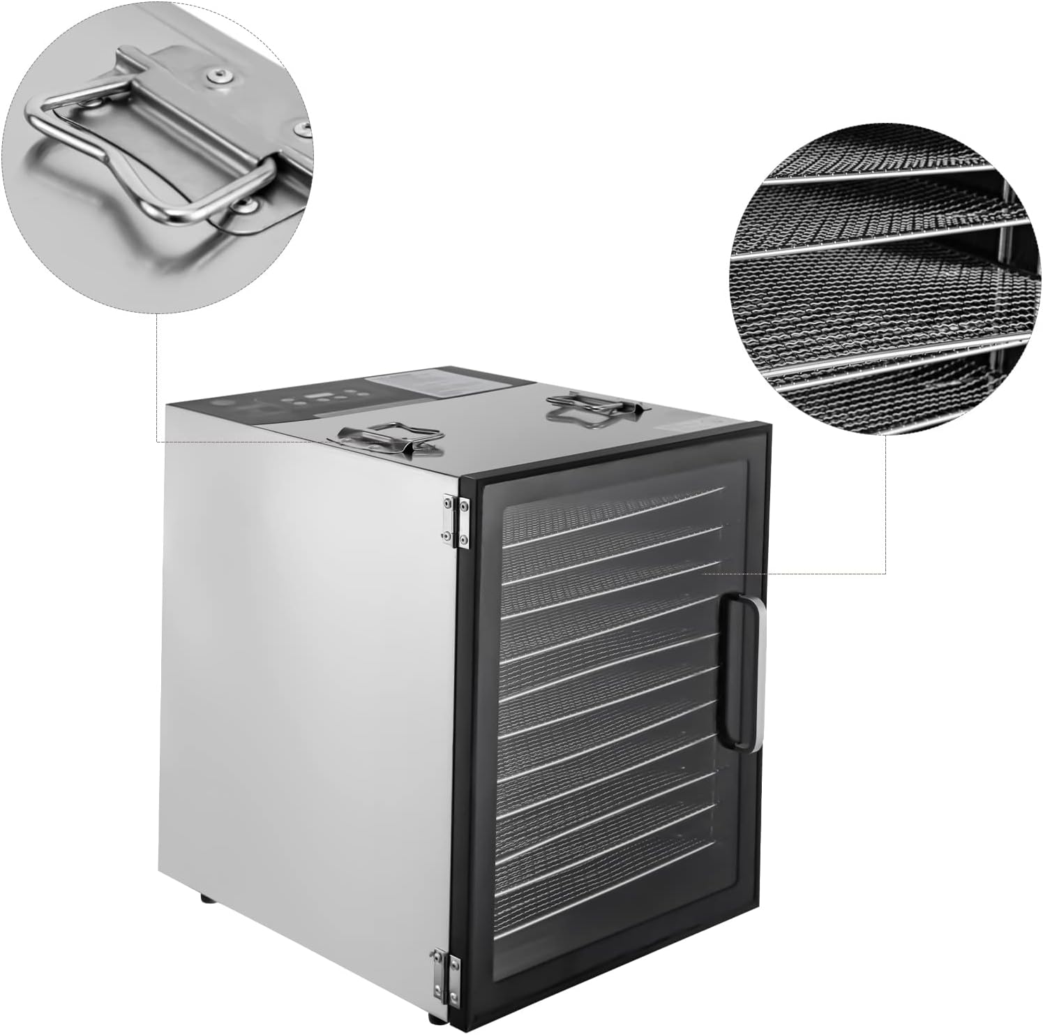 Deshidratadores de alimentos para encimera, máquina secadora de acero inoxidable con temporizador ajustable, control de temperatura de 86.0-176.0 F