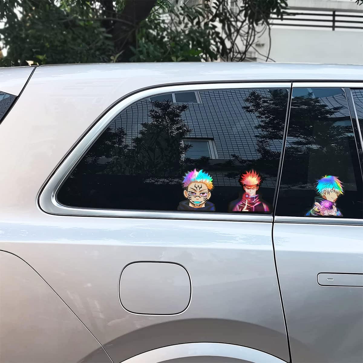 Paquete de 3 calcomanías de anime para automóvil, holográficas, impermeables, calcomanías de anime para automóviles, motocicletas, laptop, maletero,