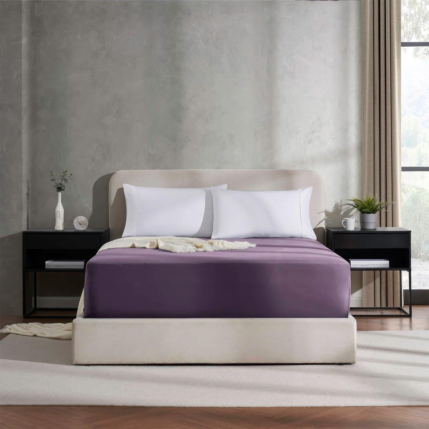 Nestl Bedding – Sábanas bajeras con bolsillo profundo de 53 cm, Microfibra, Berenjena, púrpura, King