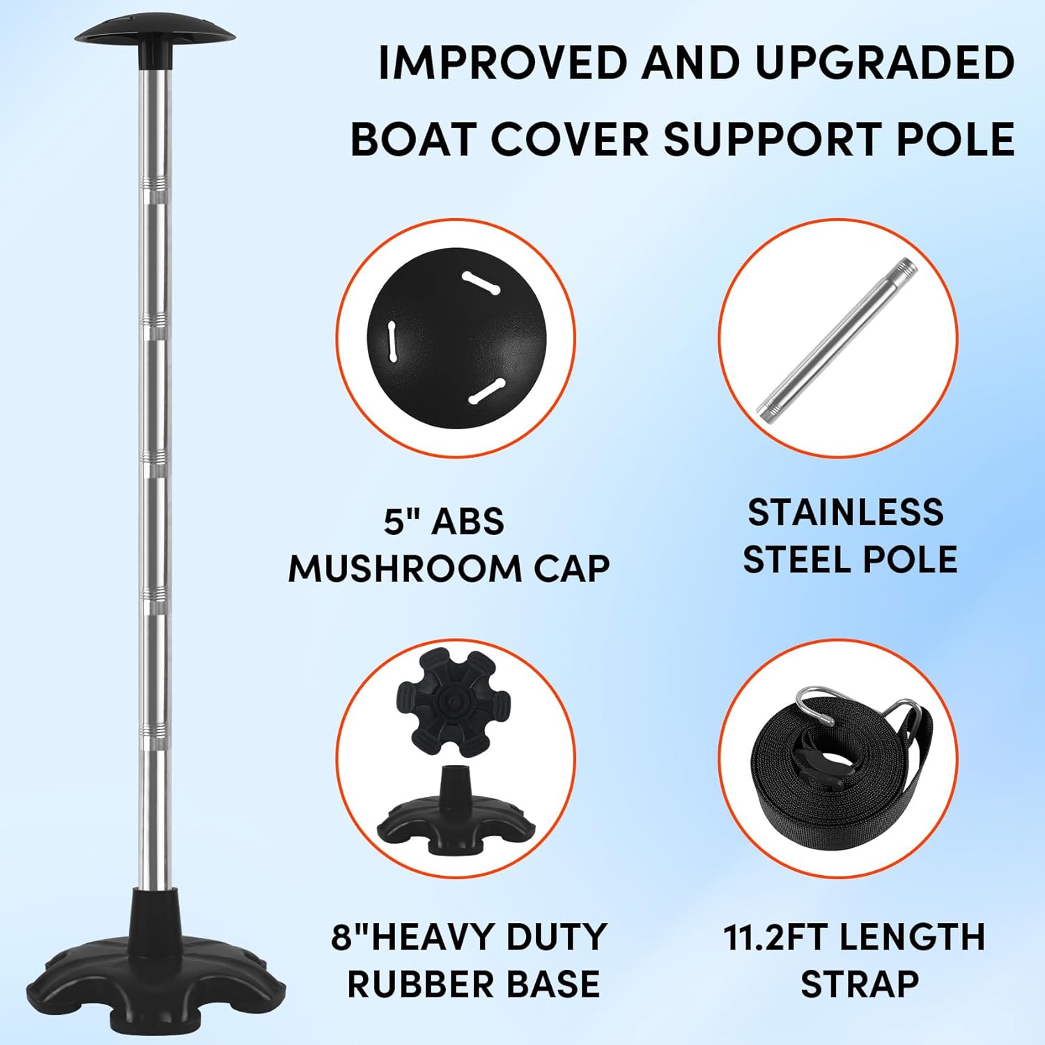 Paquete de 2 postes de soporte para cubierta de barco, poste de soporte de acero inoxidable ajustable en altura con base de goma, sistema de soporte