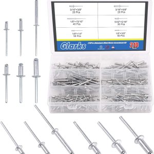 Glarks Juego surtido de remaches ciegos de cabeza de cúpula de mandril de acero con cuerpo de aluminio de 6 tamaños, 210 unidades Glarks Juego surtido de remaches ciegos de cabeza de cúpula de mandril de acero con cuerpo de aluminio de 6 tamaños, 210 unidades