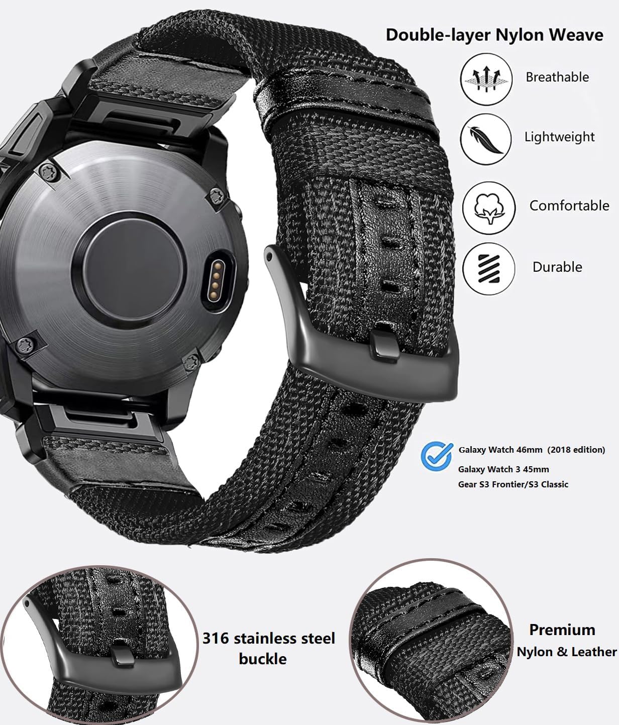 Olytop for Fenix 6 ProFenix 6Fenix 7Fenix 5 Watch Bands, 22mm Quick Easy Fit Military Nylon Strap for Epix Gen 2InstinctFenix 5 PlusForerunner