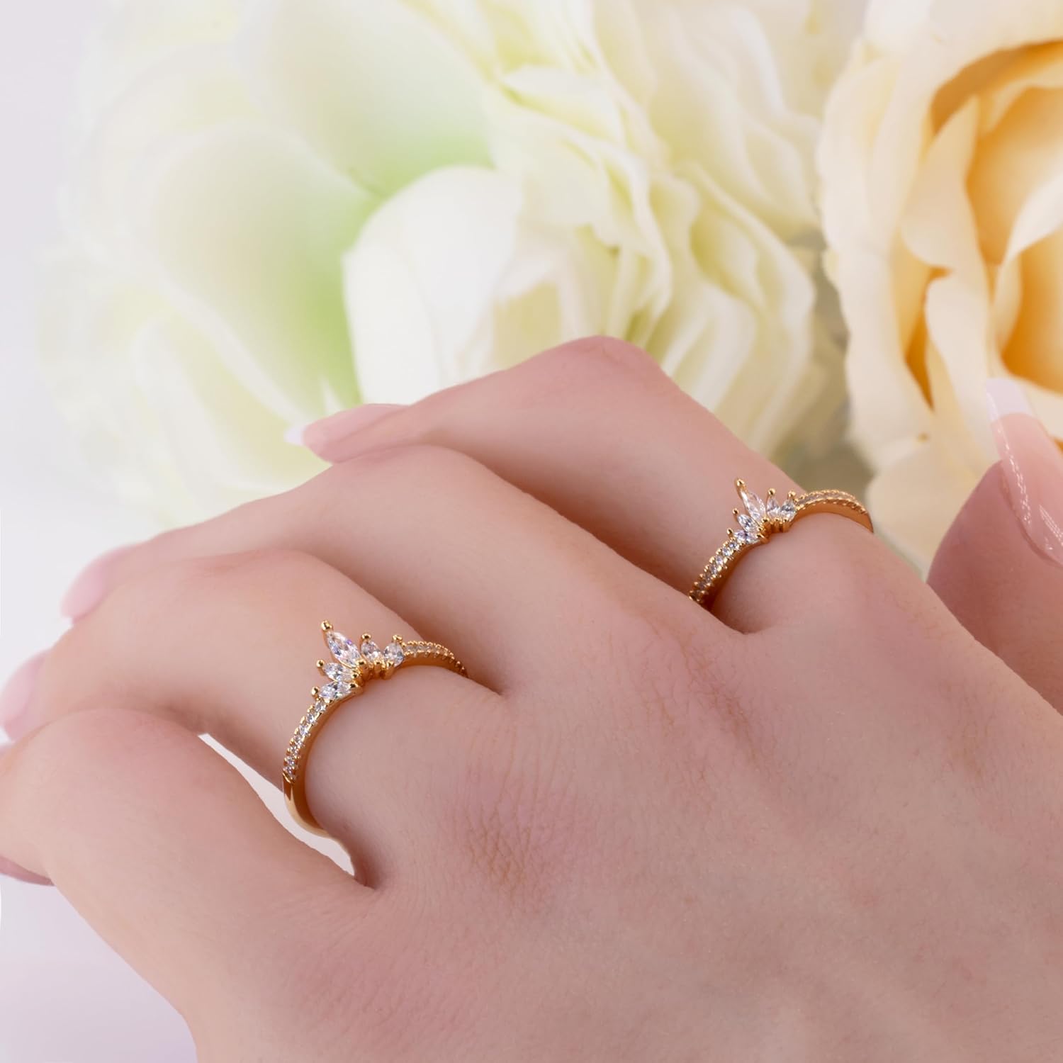 Rapunzel Crown Ring For Women 14K Gold Dainty Diamond Stacking Rings Royal Crystal Promise Ring Engagement Birthday Rings Anniversary Gifts Cubic