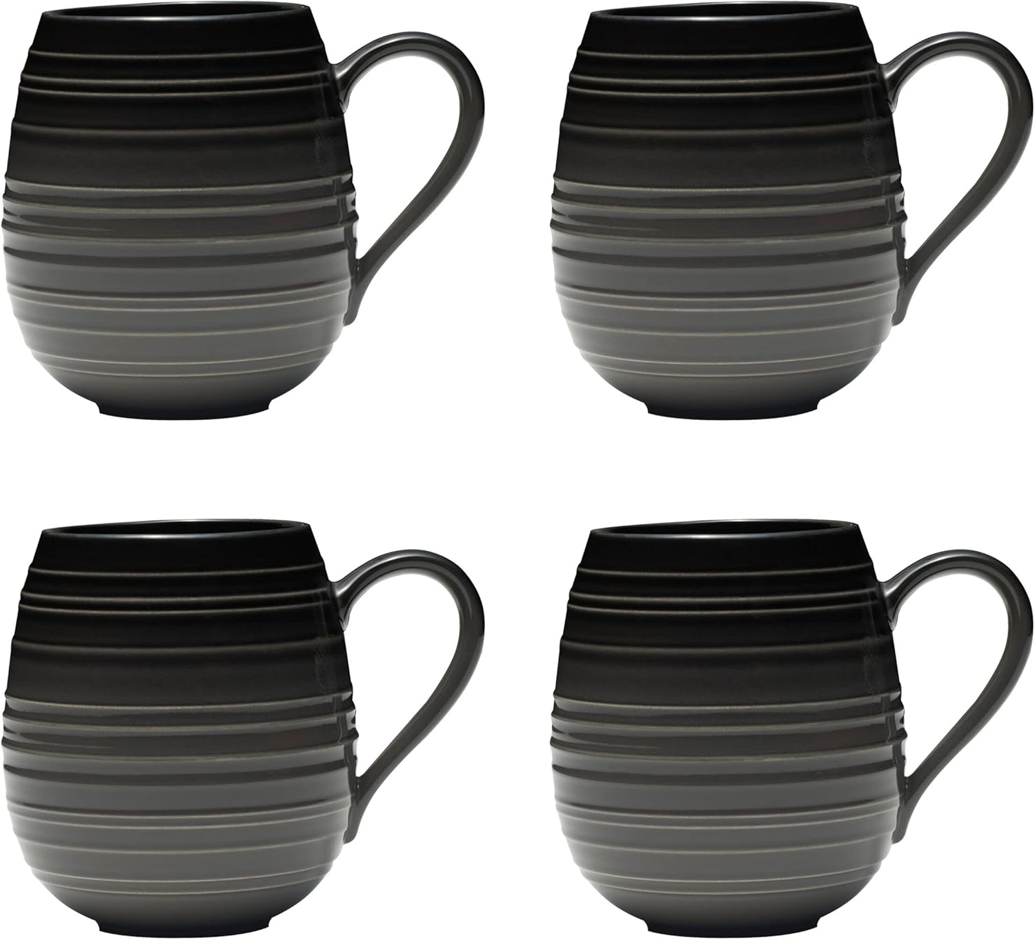 Mikasa Swirl Coupe – Juego de vajilla negra de 16 piezas, servicio para 4, Gaphite Ombre, grafito