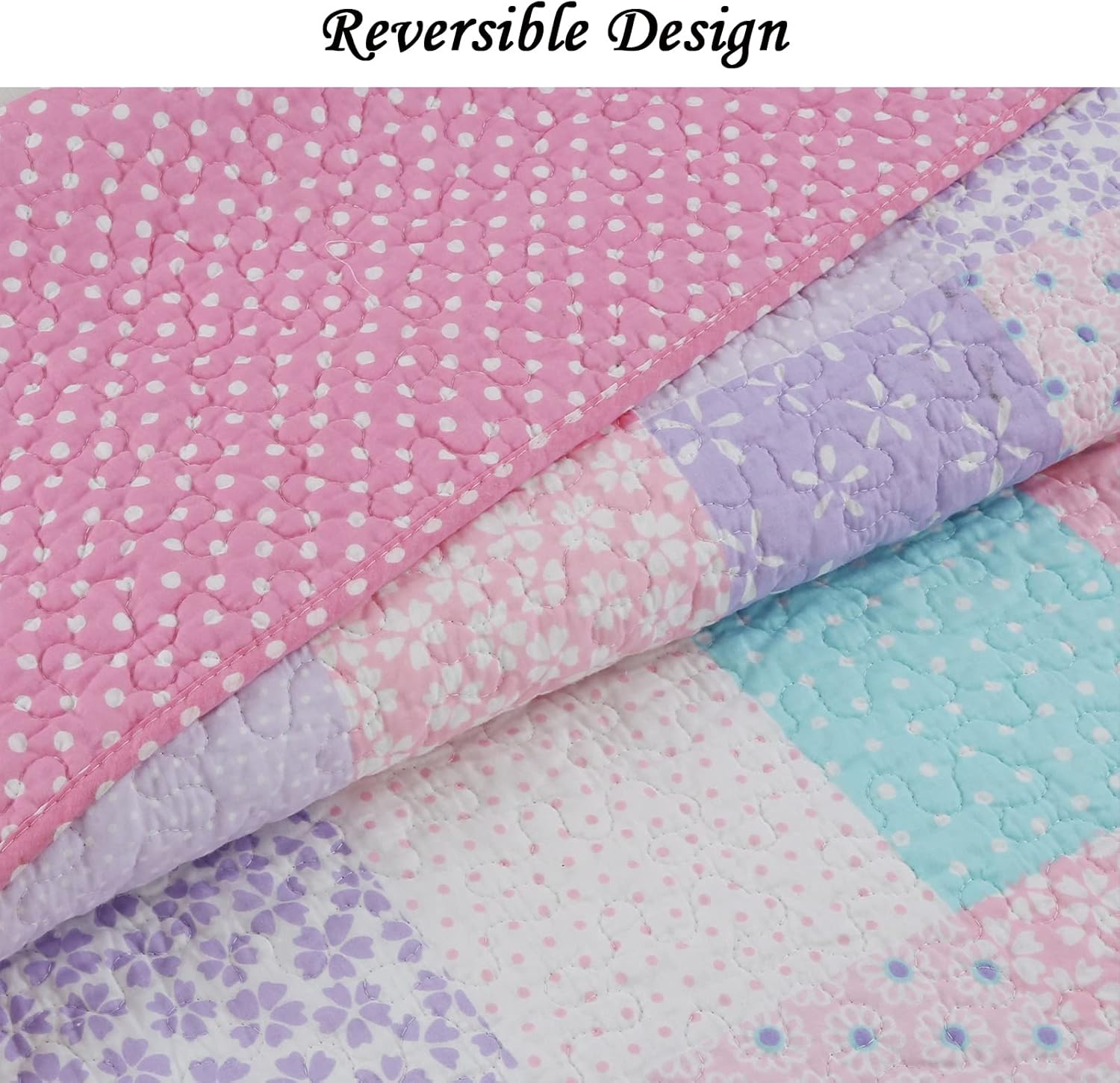Cozy Line Home Fashions Juego de ropa de cama de 3 piezas con estampado de lunares florales de primavera en colores pastel rosa y morado