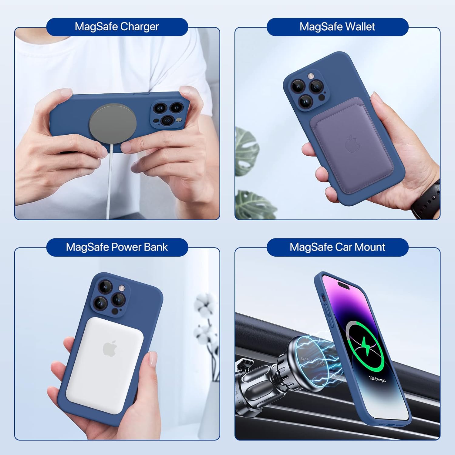 Miracase – Funda magnética diseñada para iPhone 14 Pro Max, de silicona líquida a prueba de golpes, con protector de pantalla, protege mejor la