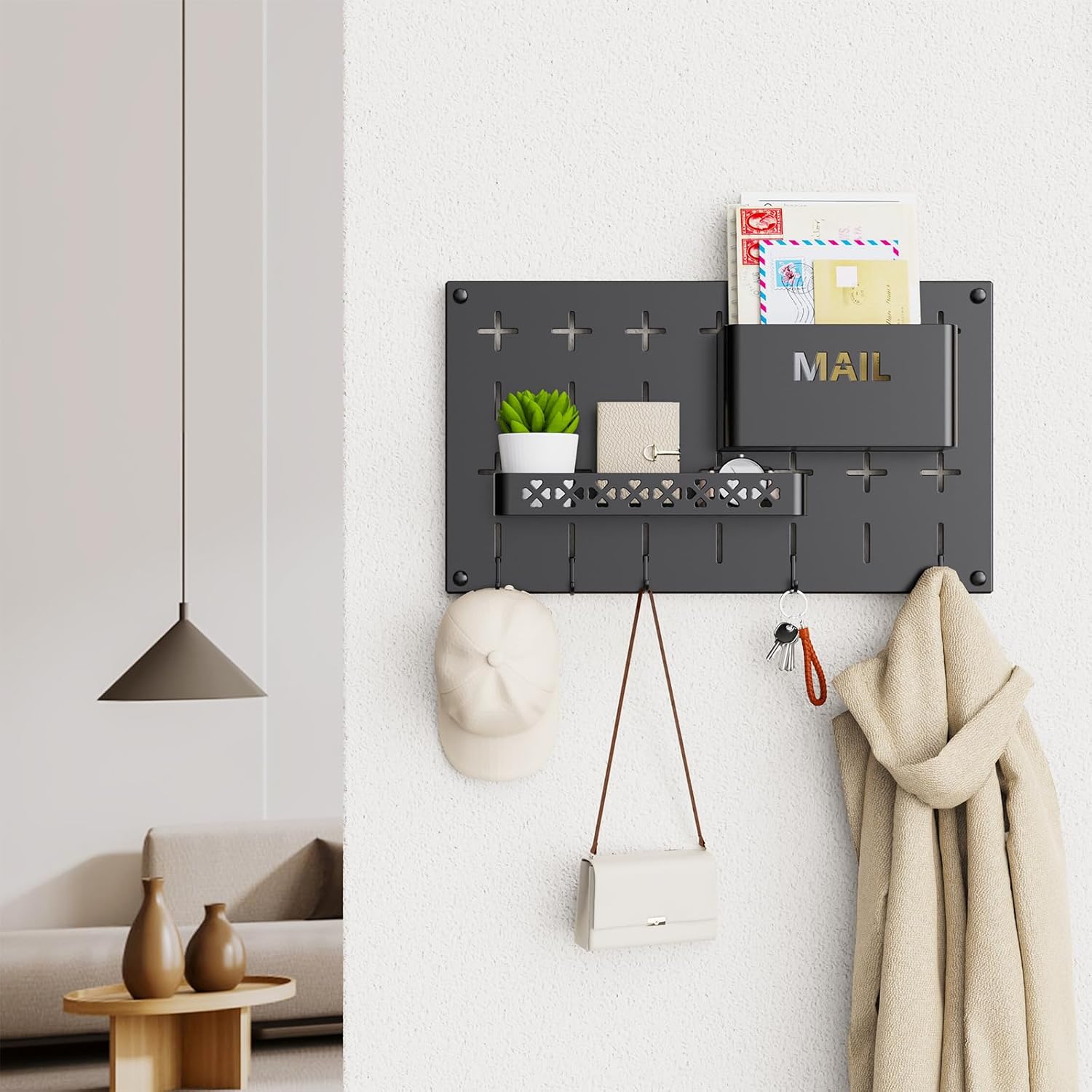 Soporte para llaves y correo para pared, organizador de correo de bricolaje con 5 ganchos para llaves, soporte decorativo colgante para llaves con