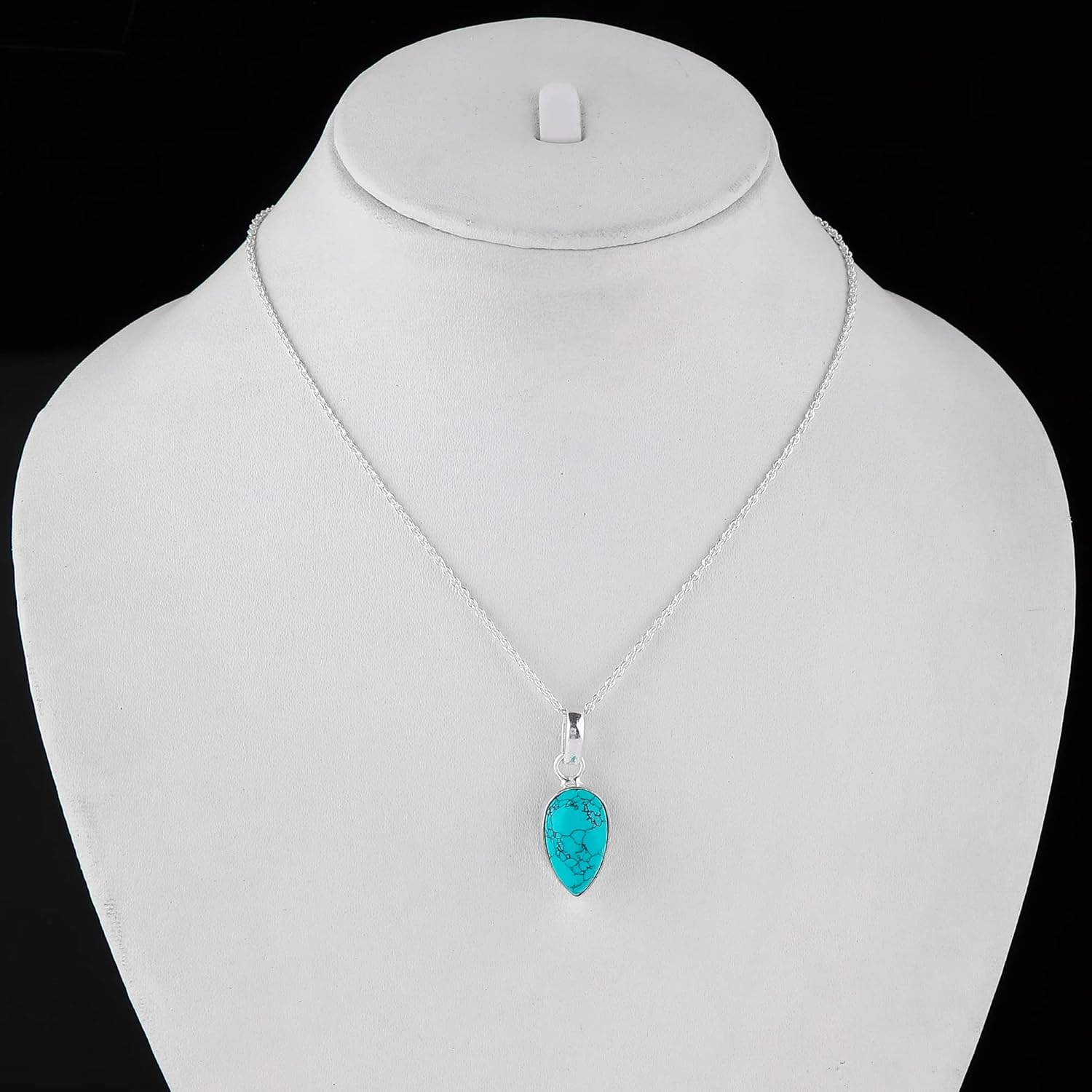 Turquoise Pear Pendant Necklace, Crystals Pendant, Energy Healing Crystals Birthstone Jewelry, 16 + 2 Inch Silver Plated Adjustable Chain