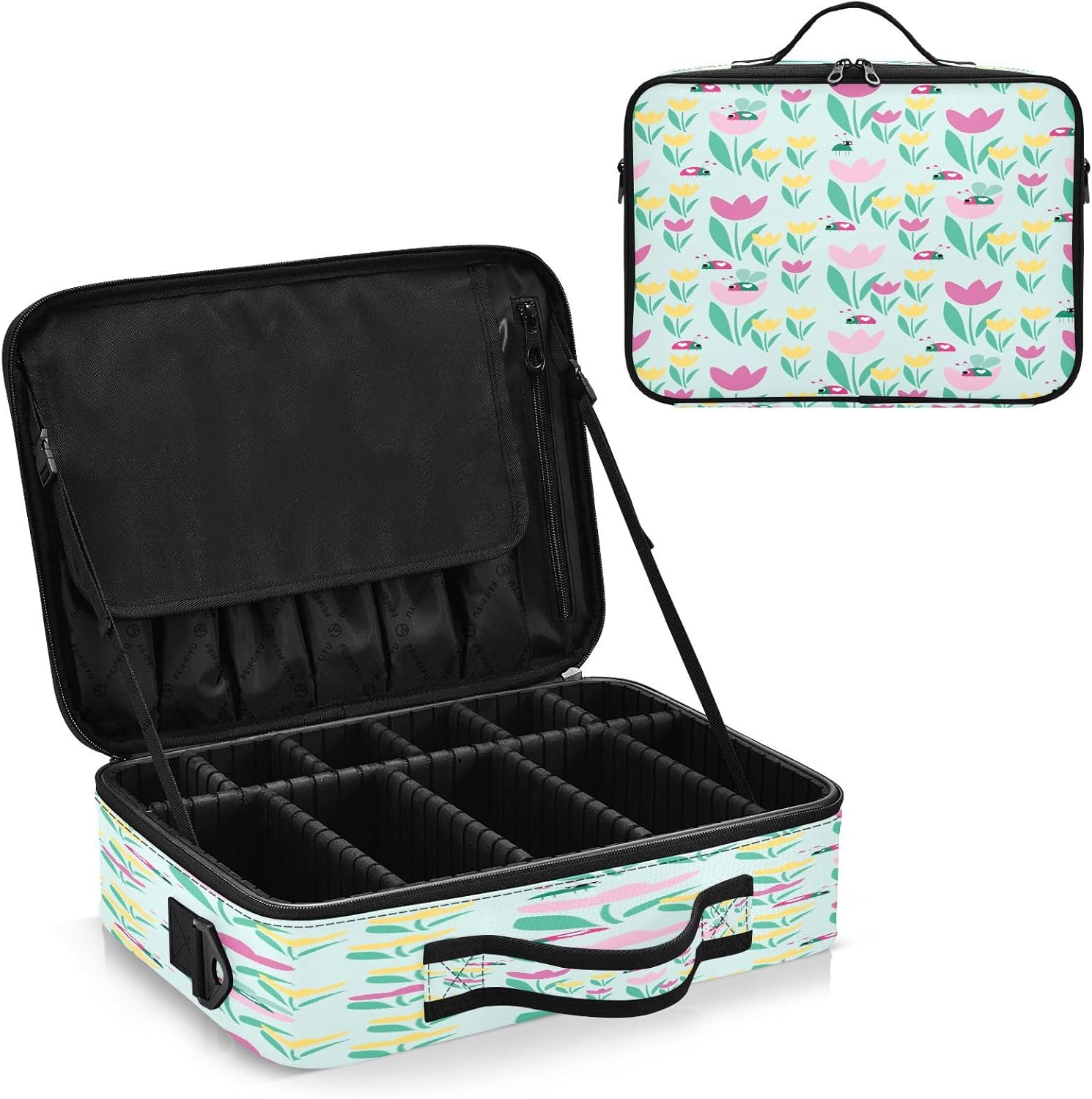 Flower Fashion Green travel cosmetic bags for women travel beauty bag makeup bag zipper portable travel makeup cosmetiqueras para maquillaje men