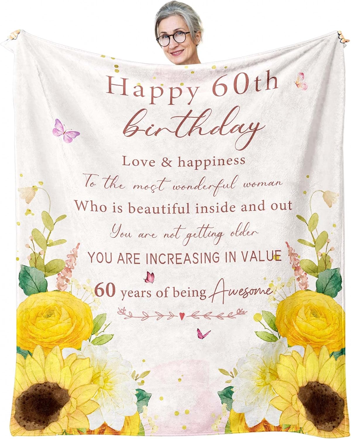 AIYUBOFUN Manta de regalo de 60 cumpleaños para mujer, regalos de cumpleaños 60 para mujeres, regalos de cumpleaños de 1963 para mujeres, regalos