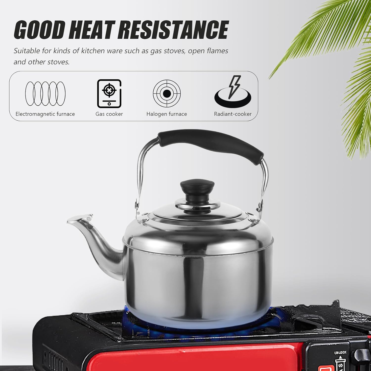 SHERCHPRY Hervidor de té eléctrico con espejo, tetera de acero inoxidable, tetera para verter sobre el café, tetera silbante, tetera, caldera de