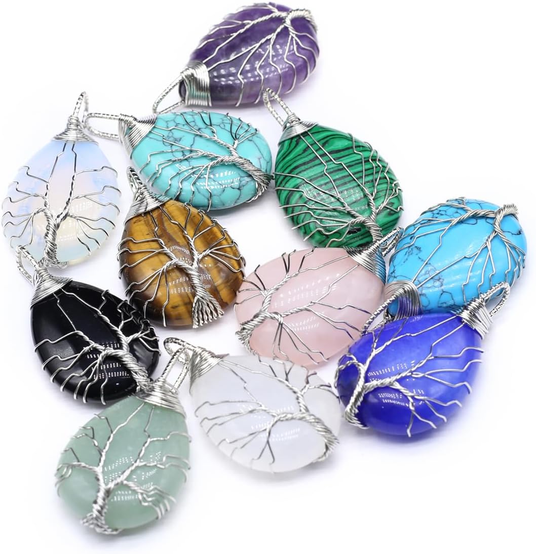 4 colgantes de piedra natural con forma de gota de agua al azar, cristal curativo, ágata de árbol de la vida, dijes para hacer joyas, collares,