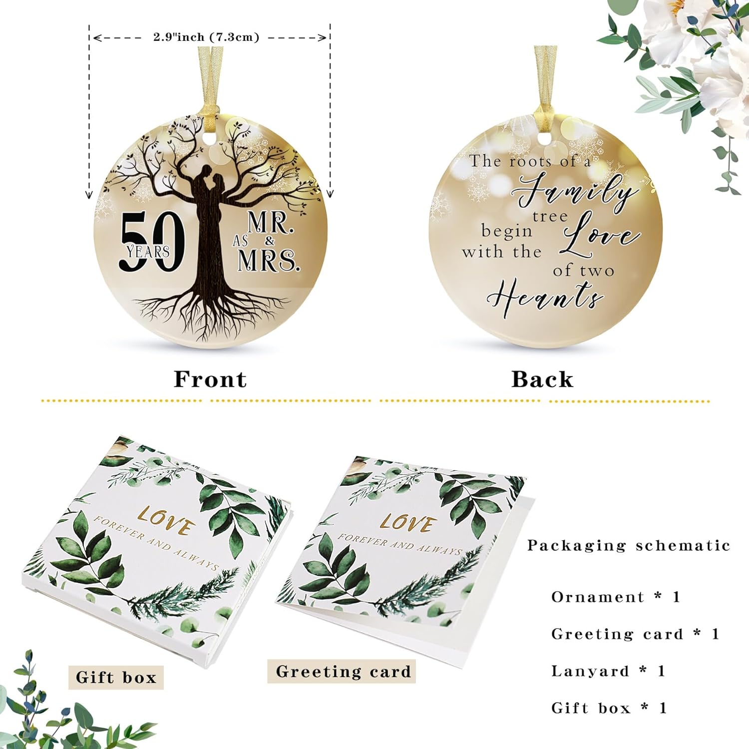 Adorno de boda de 50 aniversario 2023 colgante de Navidad para pareja, 50 años como regalos de señor y señora, regalo de boda de Navidad para