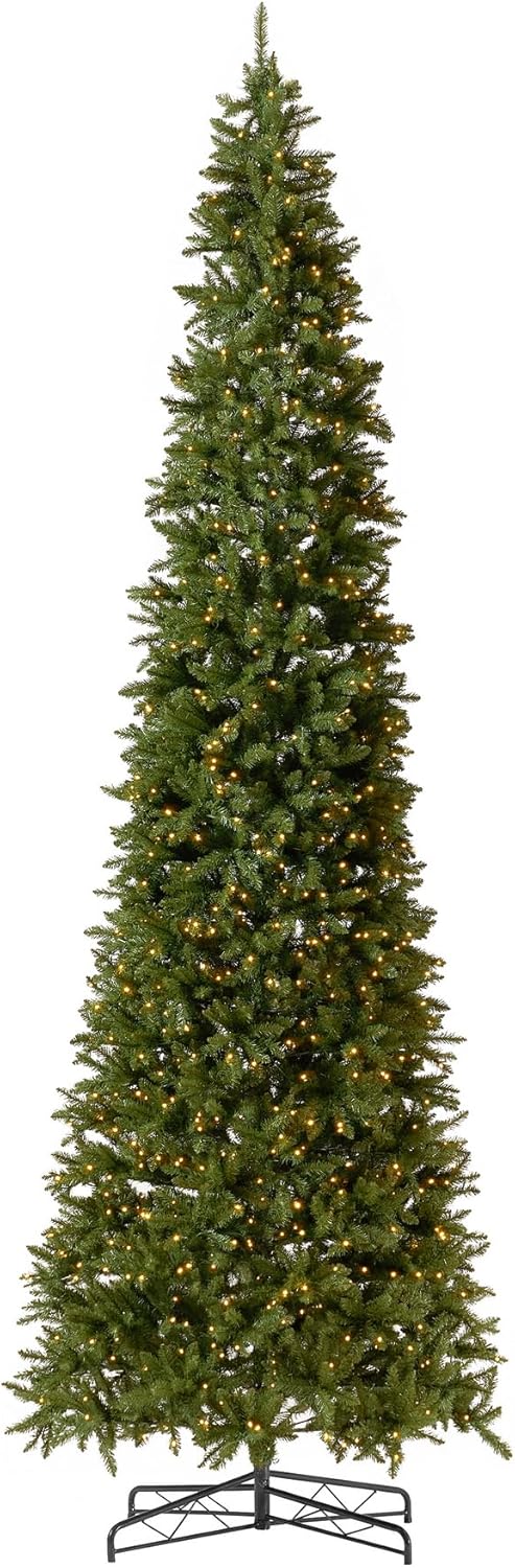 Árbol de Navidad artificial de pino verde delgado de 13 pies con 1360 luces LED blancas cálidas y ramas flexibles 3924