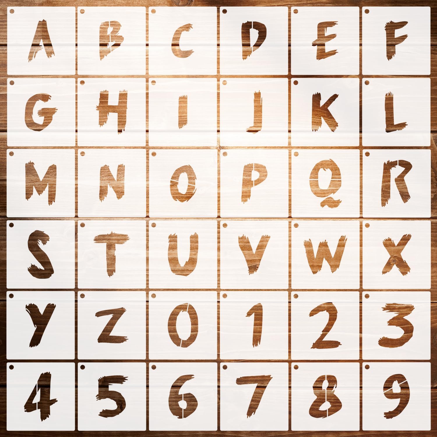 Kit de 36 plantillas de letras para pintura, plantillas de letras y números con anillo de metal, plantillas reutilizables del alfabeto en mayúsculas