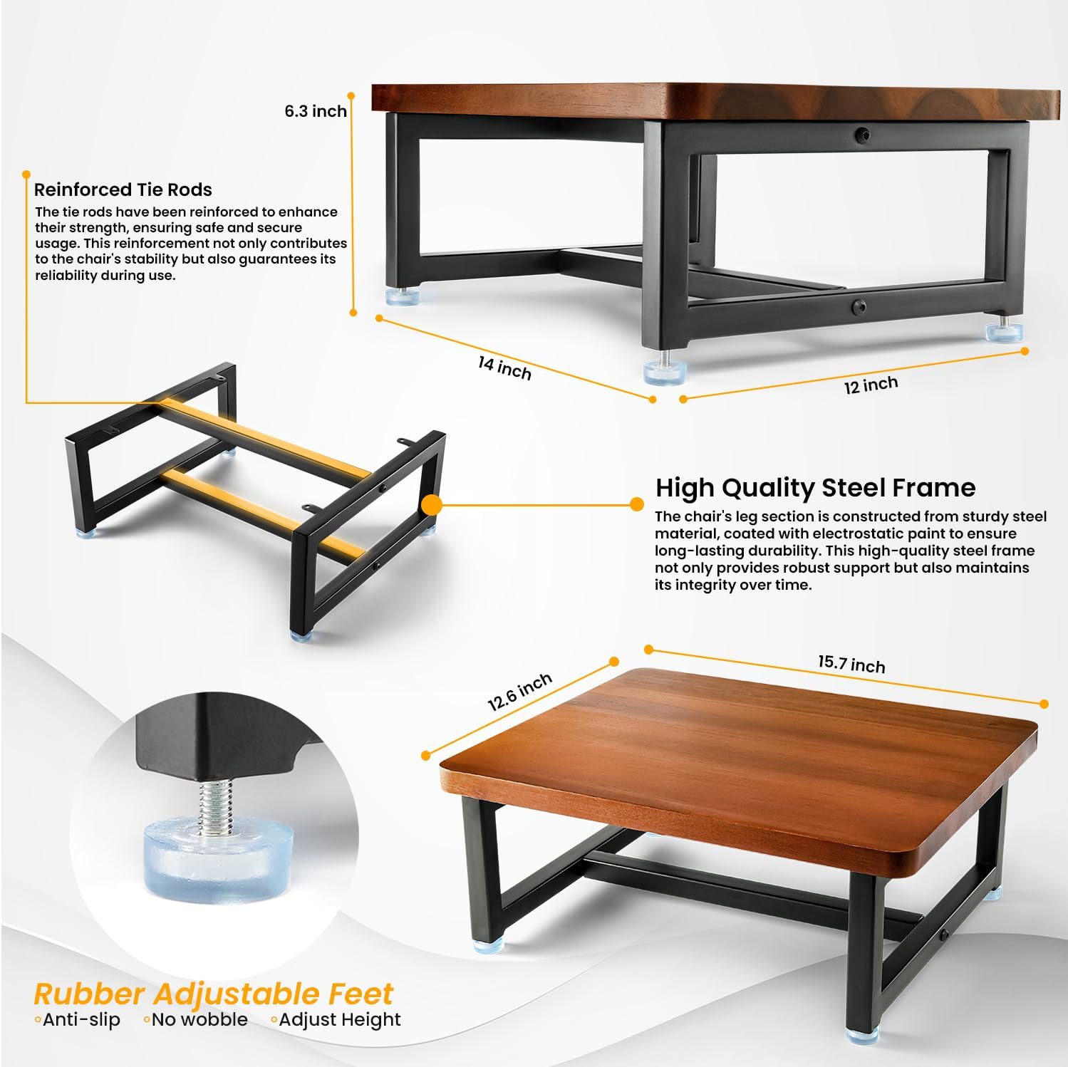 HOLANA 6.5″ Acacia Wood One Step Stool for Adults with Non-Slip Rubber Feet – 550 lbs Wooden Step Stools for Bed – Safety Stepping Stool Bathroom