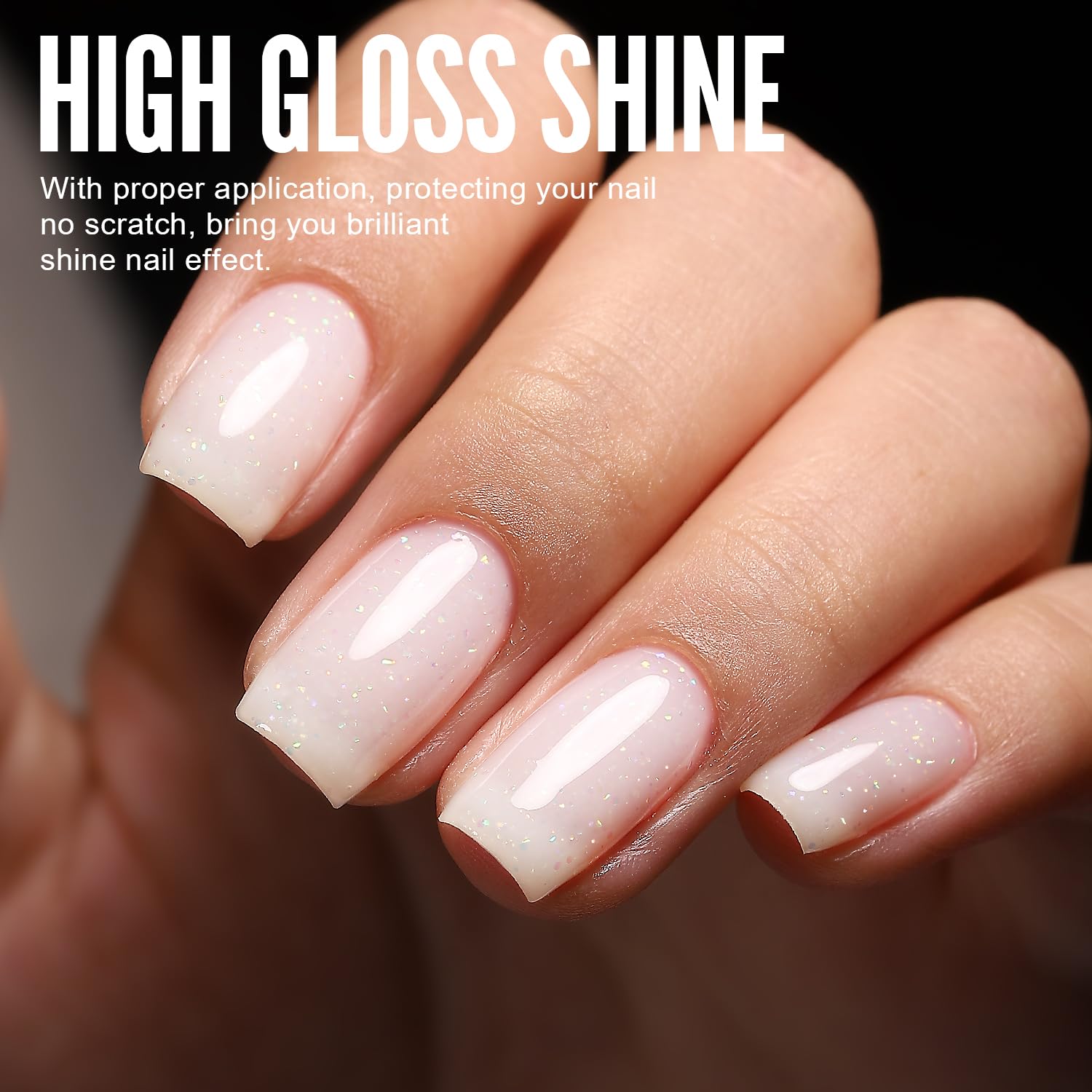 YOKE FELLOW Esmalte de uñas de gel con purpurina, 0.3 onzas líquidas, esmalte de uñas de gel transparente color blanco lechoso con purpurina láser