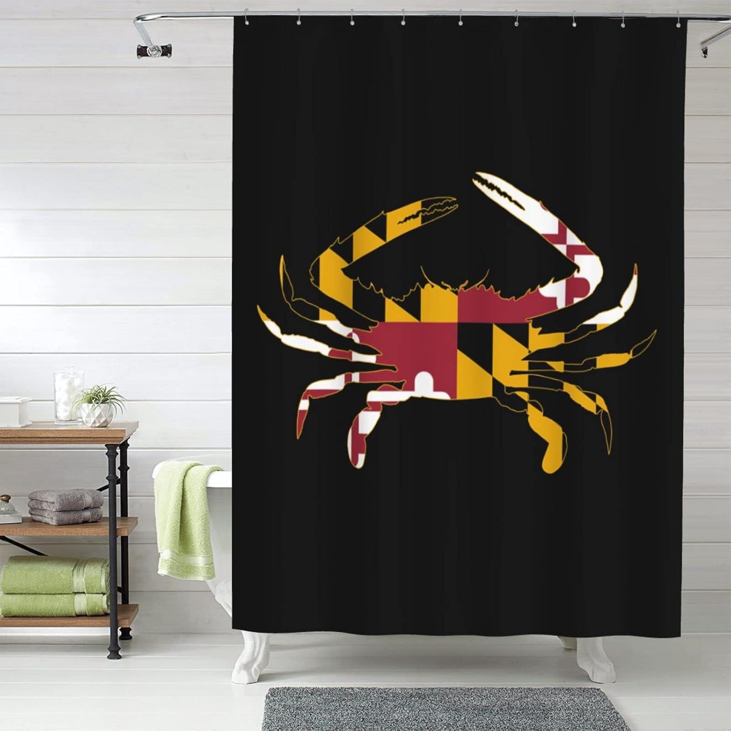 Cortina de ducha con bandera de cangrejo del estado de Maryland para decoración de baño, cortina de ducha de 60 x 72 pulgadas, tela lavable