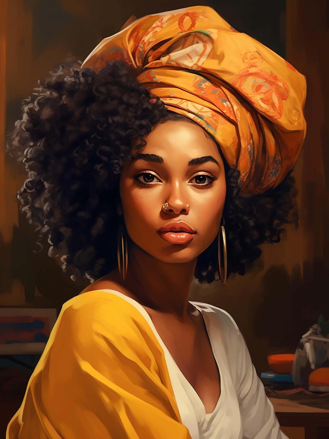 Cuneai Kit de pintura de diamante 5D para bricolaje, mujer africana, pintura redonda por números, artesanía afroamericana, bordado de cristal para