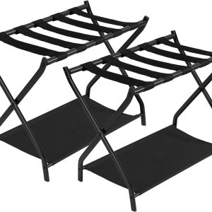 Heybly Portaequipajes, paquete de 2, soporte plegable de acero para maleta con estante de almacenamiento para habitación de invitados, dormitorio, Heybly Portaequipajes, paquete de 2, soporte plegable de acero para maleta con estante de almacenamiento para habitación de invitados, dormitorio,