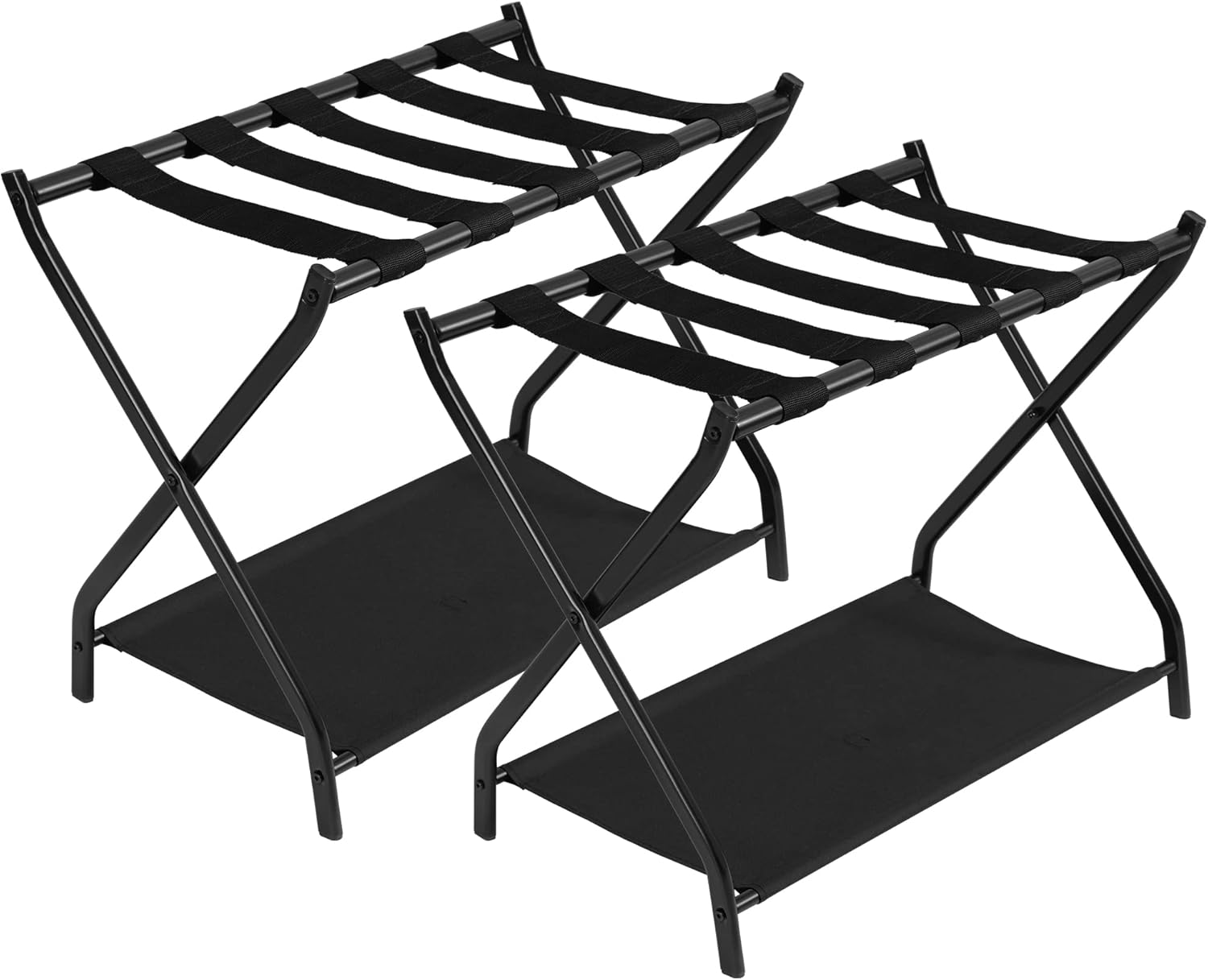 Heybly Portaequipajes, paquete de 2, soporte plegable de acero para maleta con estante de almacenamiento para habitación de invitados, dormitorio,
