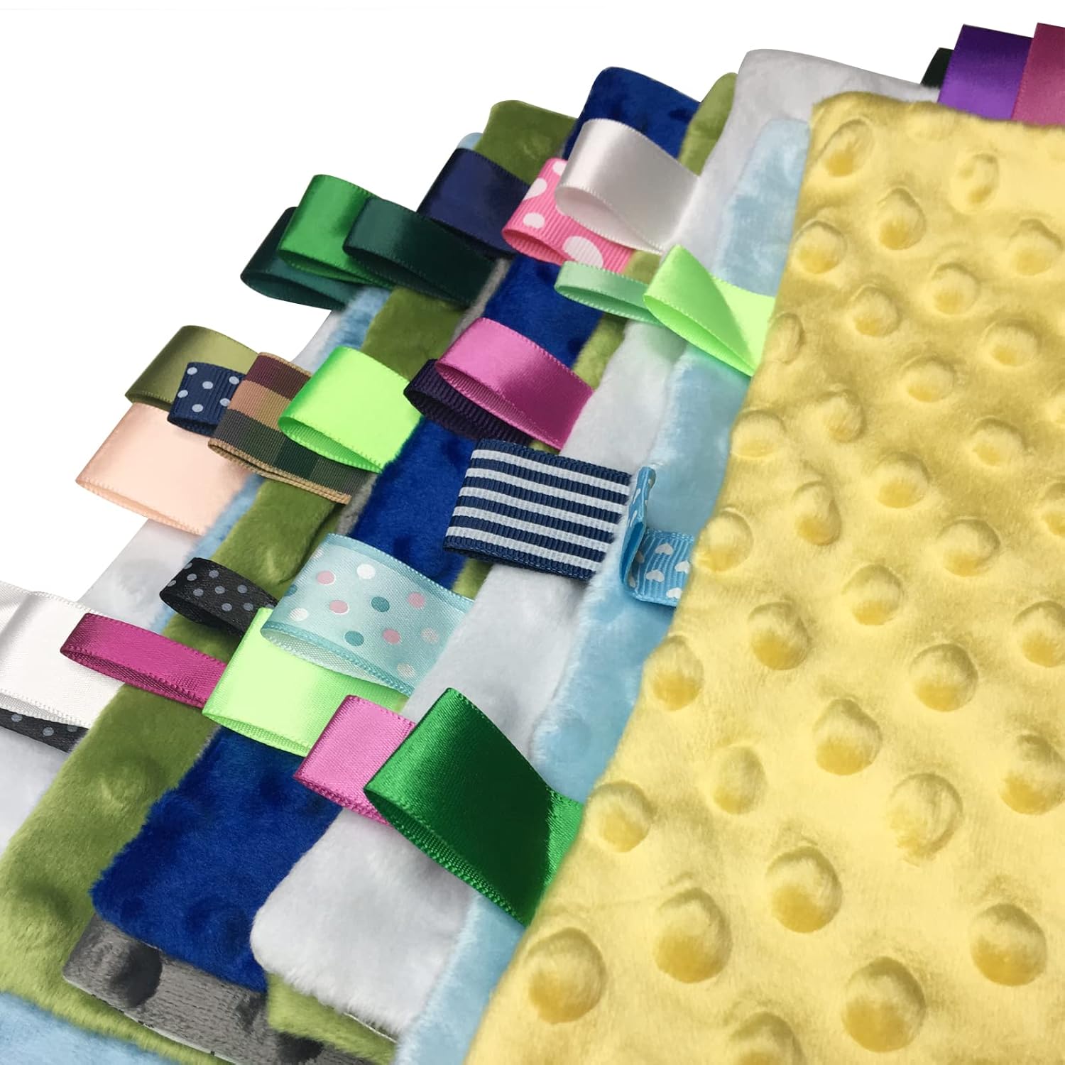 Lovey – Manta de seguridad para bebé con etiquetas, manta de felpa suave, toalla cómoda y cómoda manta de lunares Minky juguete calmante diseño de