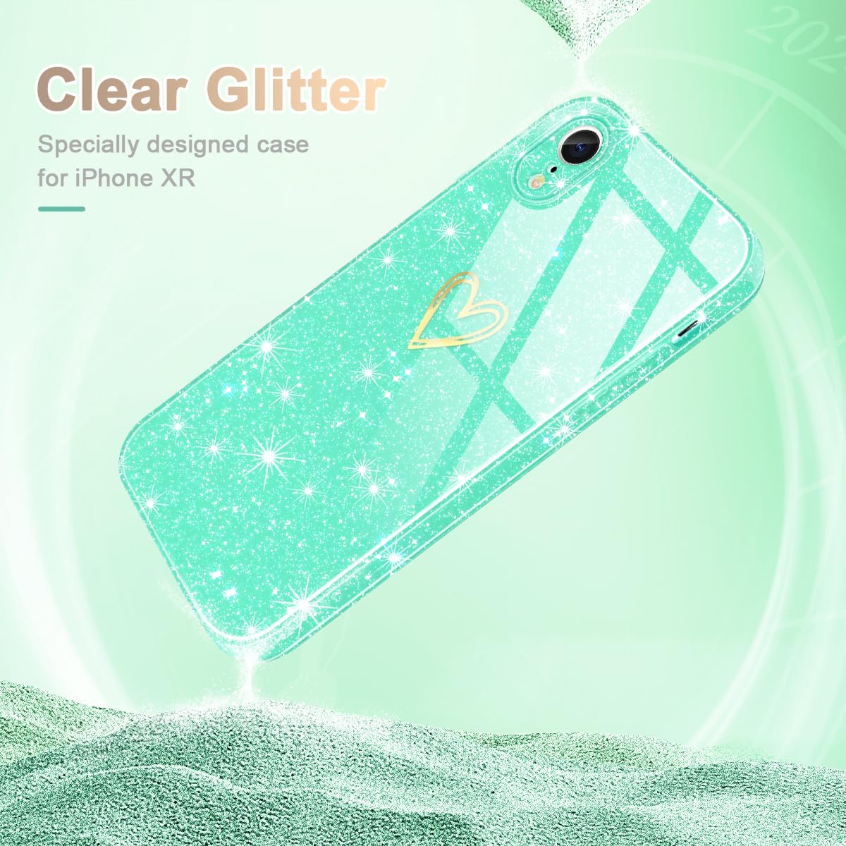 Funda para iPhone XR, purpurina transparente con 1 protector de pantalla de vidrio templado Funda protectora de silicona suave a prueba de golpes