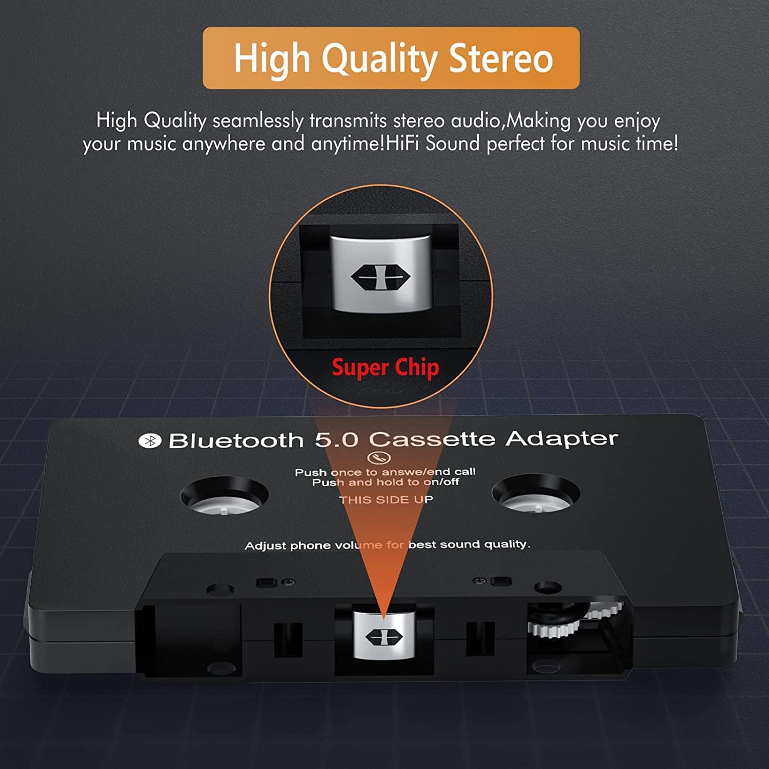 Audio Cassette Aux Adapter, Bluetooth 5.0 Cassette Receiver,Cassette Tape to Aux Adapter,Tape Audio Adapter, Tape Desk Player for Listening Mobile