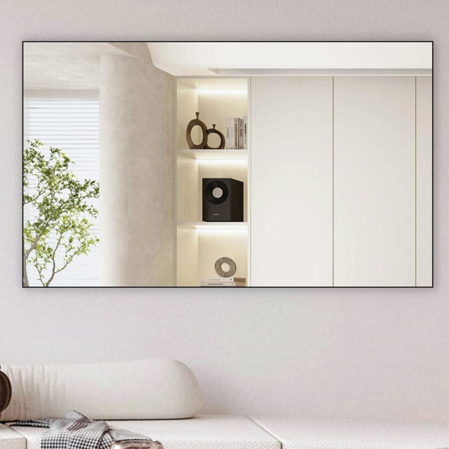 BEAUTME Espejo de pared grande de 60 x 36 pulgadas, espejo de baño, espejo de tocador con marco de metal, se puede utilizar para decoración del