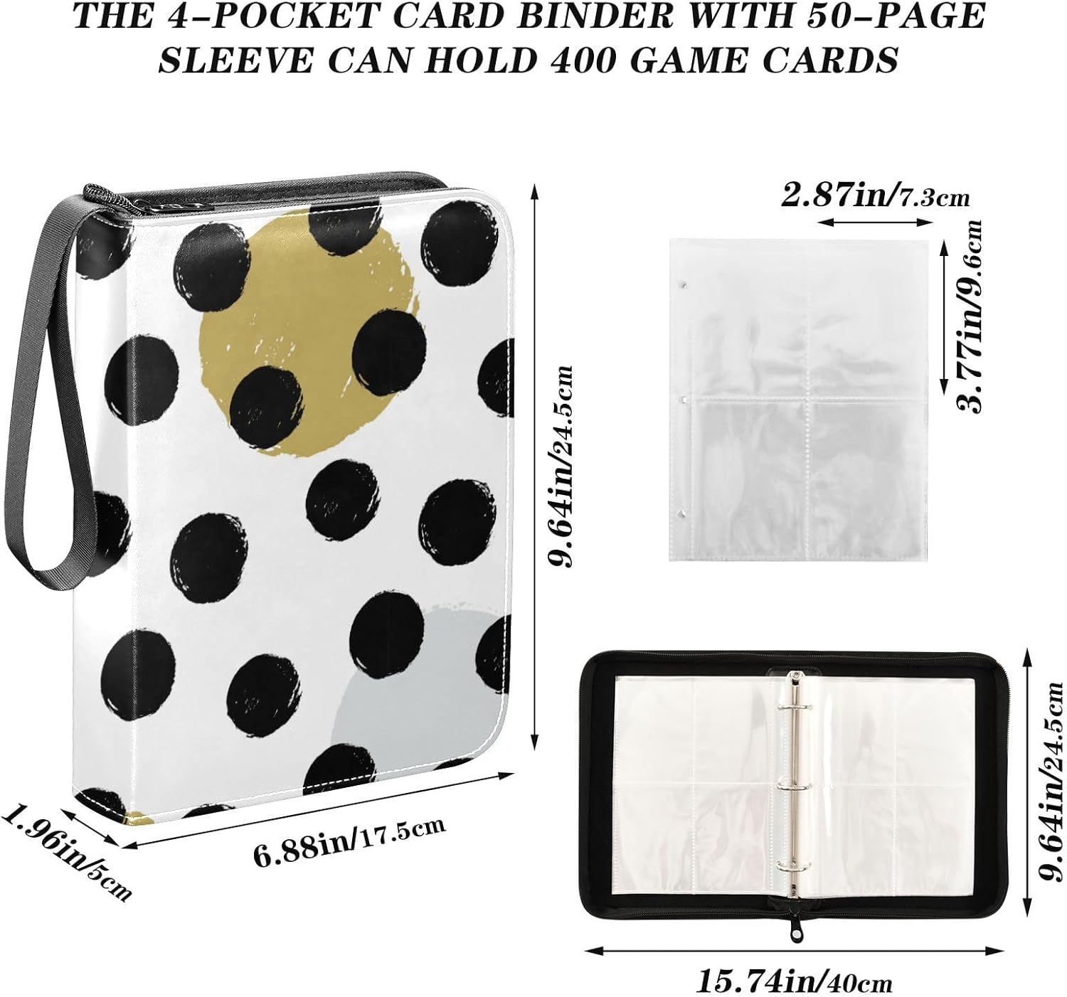 Carpeta de tarjetas coleccionables de lunares con 4 bolsillos con 50 fundas extraíbles, carpeta de álbumes de tarjetas de 3 anillas con capacidad
