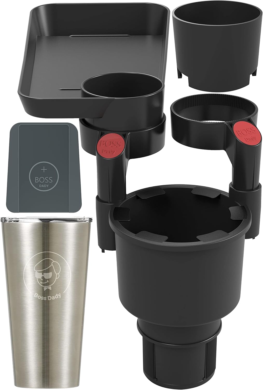 Bandeja expansora triple para portavasos de automóvil con base ajustable y botellas grandes y vaso