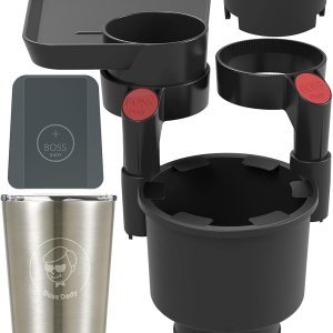 Bandeja expansora triple para portavasos de automóvil con base ajustable y botellas grandes y vaso Bandeja expansora triple para portavasos de automóvil con base ajustable y botellas grandes y vaso