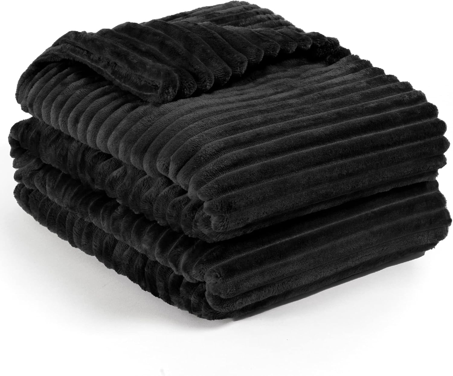 PAVILIA Manta de cama de forro polar suave tamaño Queen, color negro, manta grande de franela de felpa, cálida y acogedora manta de microfibra