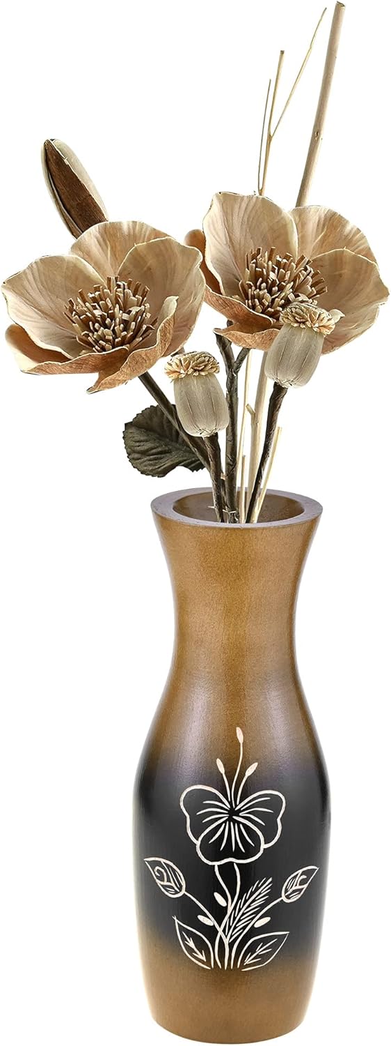 AeraVida Florero de madera de árbol de mango tallado a mano de hibisco marrón decorativo único
