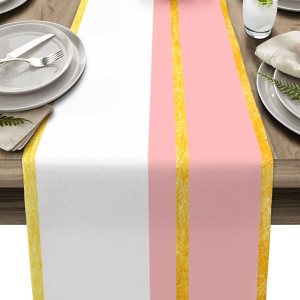 Camino de mesa rosa y blanco  48 pulgadas de largo, encaje amarillo de lujo, arte abstracto, estética, mezcla de algodón y lino, bufandas de vestir, Camino de mesa rosa y blanco  48 pulgadas de largo, encaje amarillo de lujo, arte abstracto, estética, mezcla de algodón y lino, bufandas de vestir,
