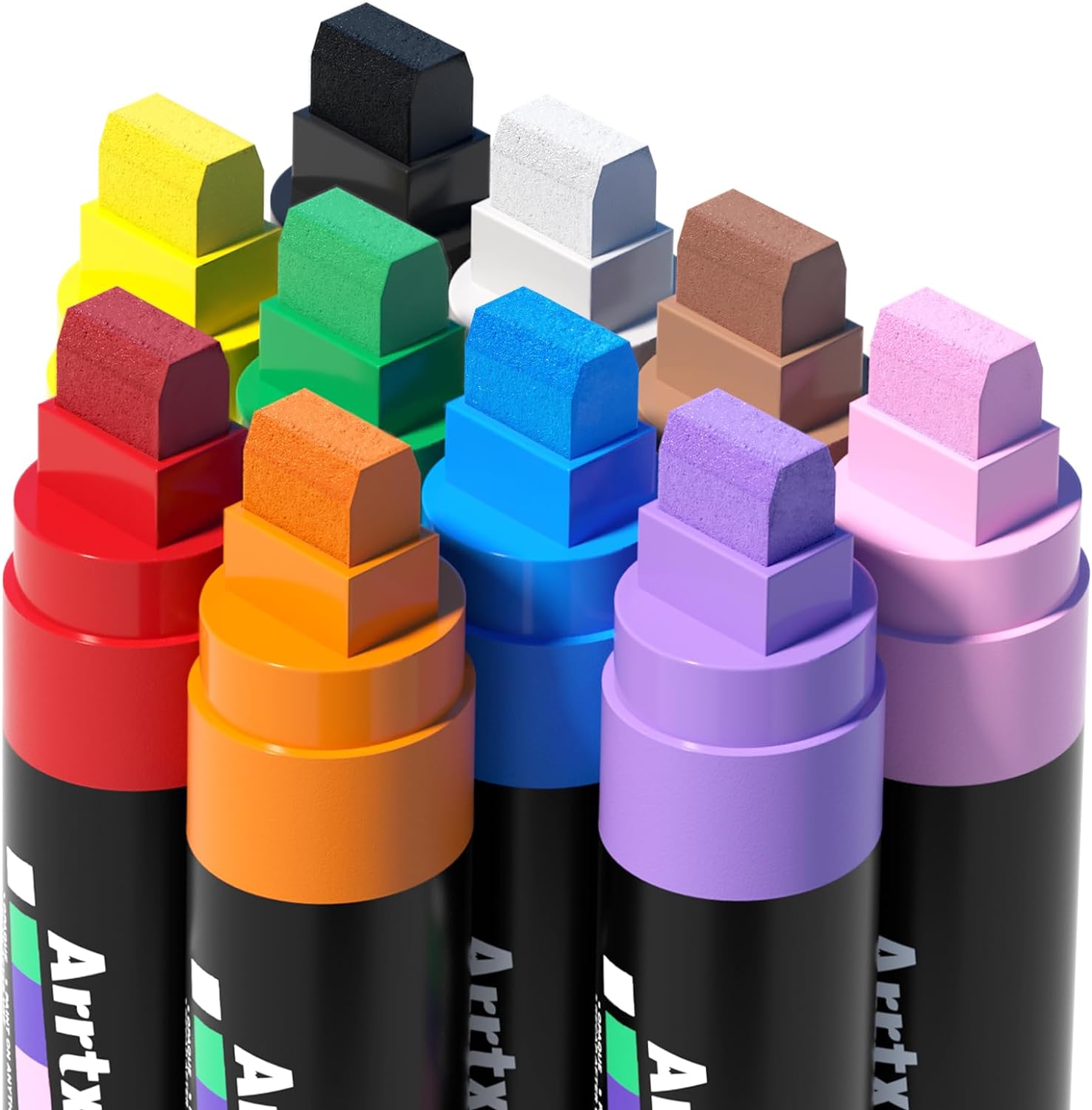 Arrtx Marcadores acrílicos jumbo de 0.591 in, punta de fieltro gigante, 10 bolígrafos de pintura acrílica para pintura de rocas, piedra, vidrio,