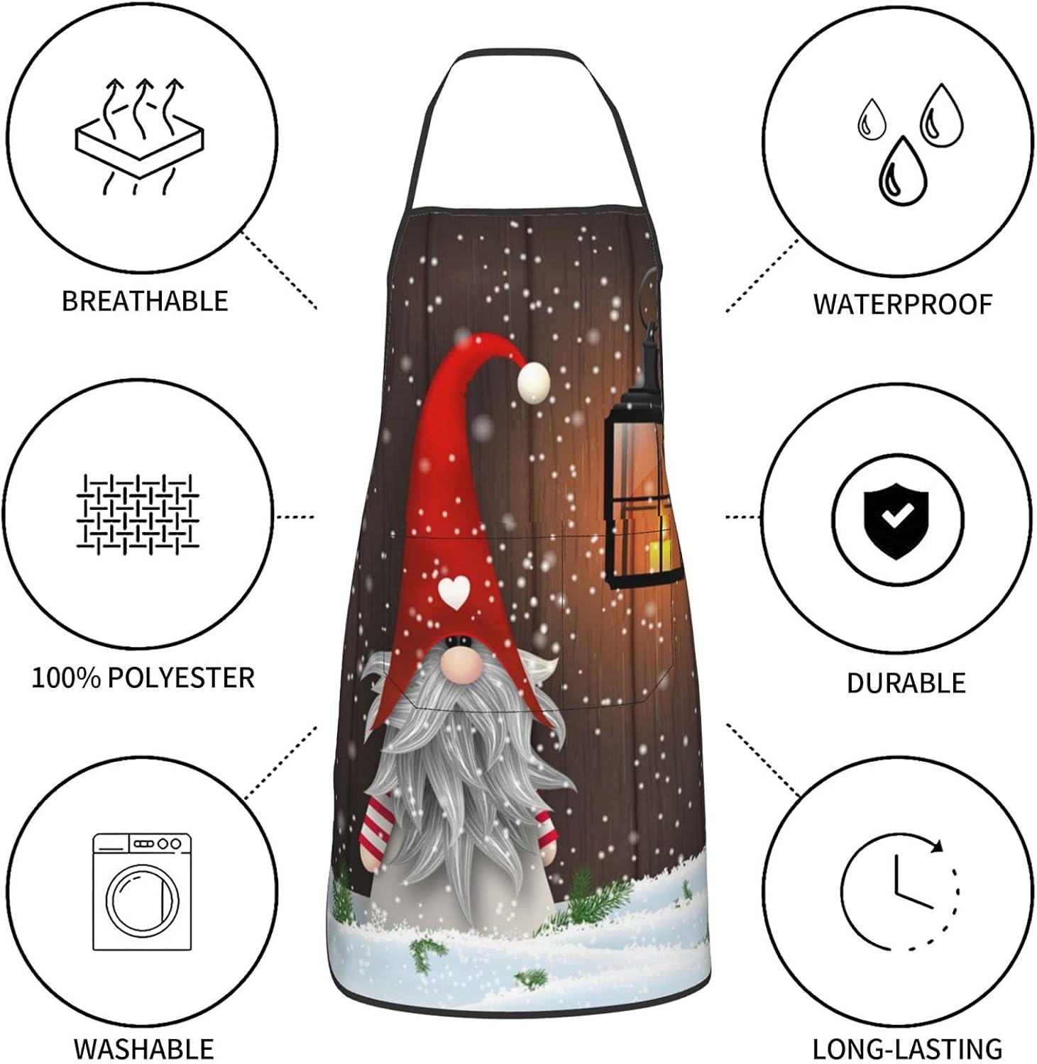 Delantales de cocina con diseño de gnomo de Navidad, copos de nieve, para mujeres y hombres, cuello ajustable, babero de cocina para el hogar,