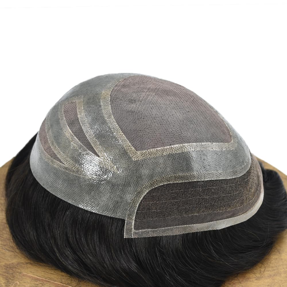 RESHE Toupee – Sistema de pelo para hombres, sistema de reemplazo de cabello humano real, monofilamento duradero, pieza de pelo tipo tupé, prótesis