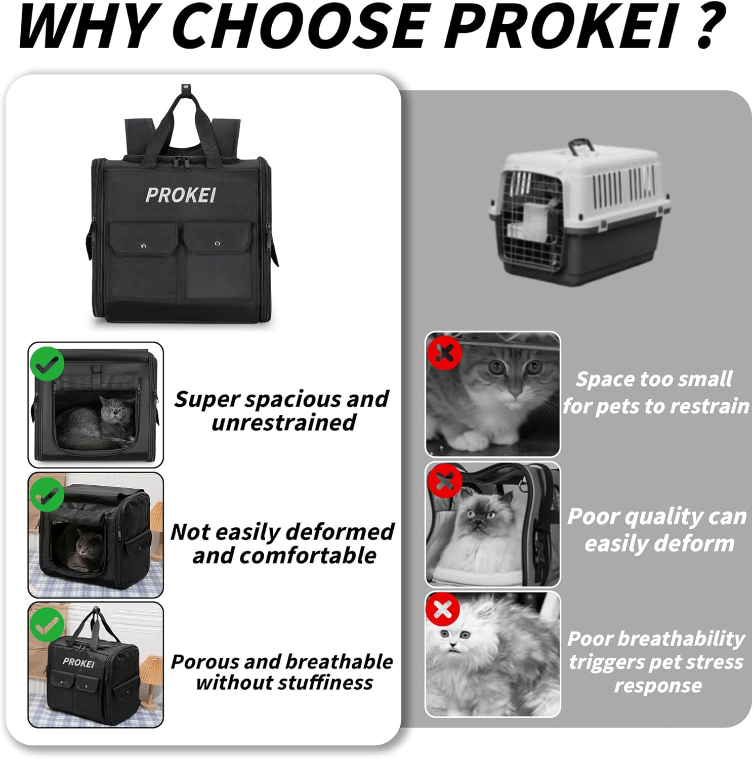 PROKEI Mochila para gatos con paneles de malla, ventilada y cómoda soporte de espalda, perfecta para viajes, senderismo y al aire libre con gatos y