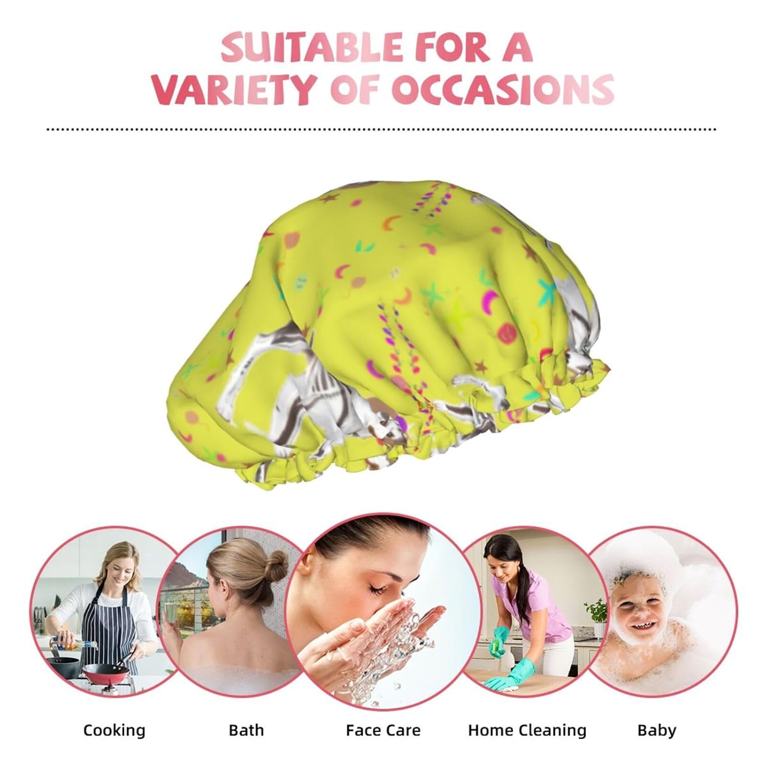 Cartoon Grey And White Dog Reusable Double Layer Waterproof Shower Cap With Elastic Cord For Home Cleaning Facial Care Shower