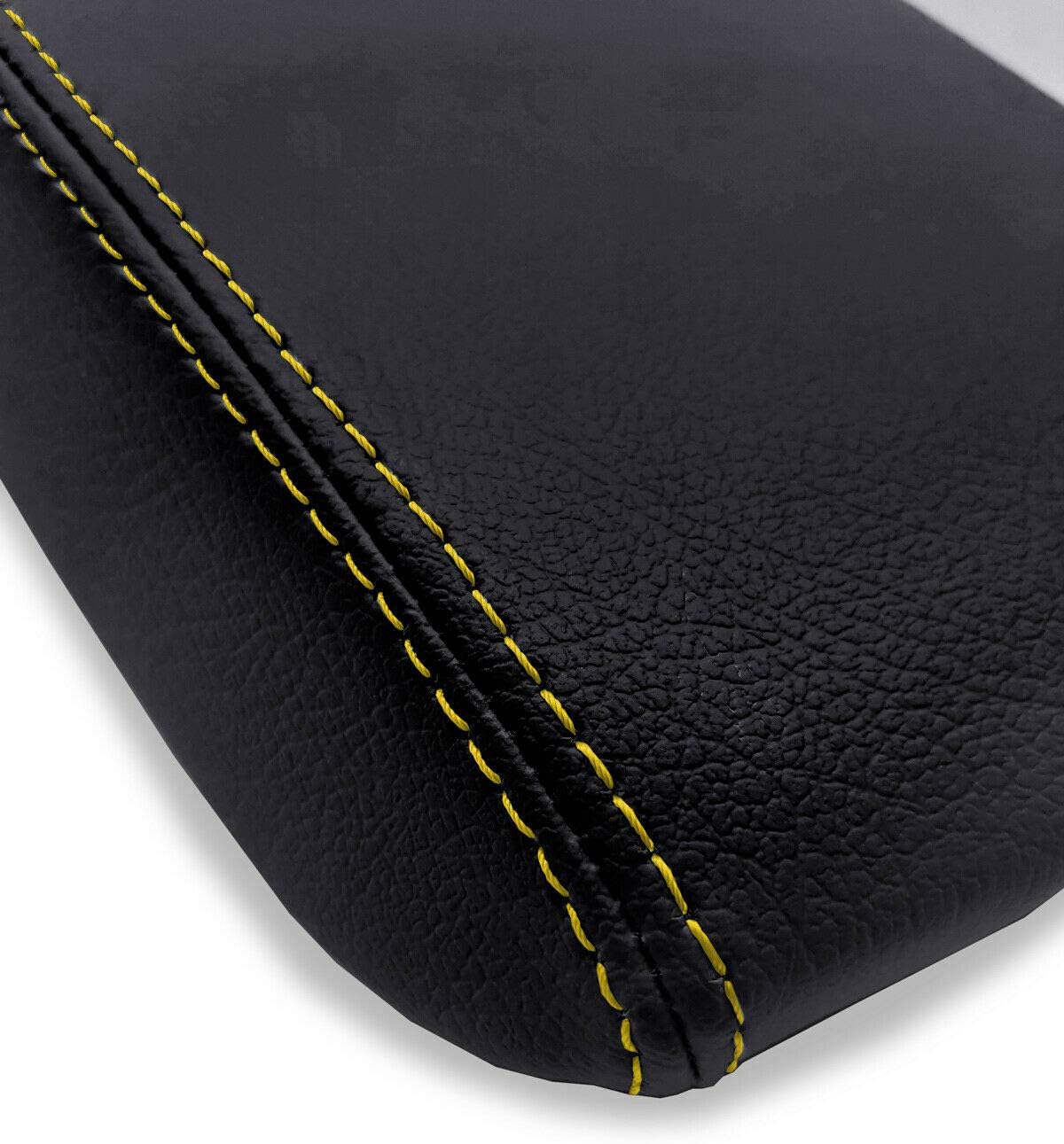 Autoguru Console Armrest Cover Sliding Leather Made for Hyundai Elantra 17-20 Yellow Stitch