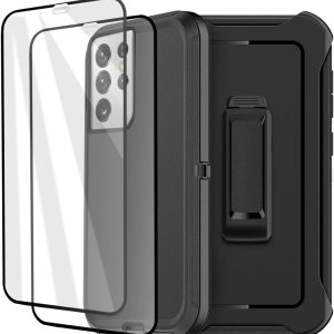 AICase Funda con clip para cinturón para Galaxy S21 Ultra con protector de pantalla, resistente protección contra caídas, cuerpo completo, a prueba AICase Funda con clip para cinturón para Galaxy S21 Ultra con protector de pantalla, resistente protección contra caídas, cuerpo completo, a prueba