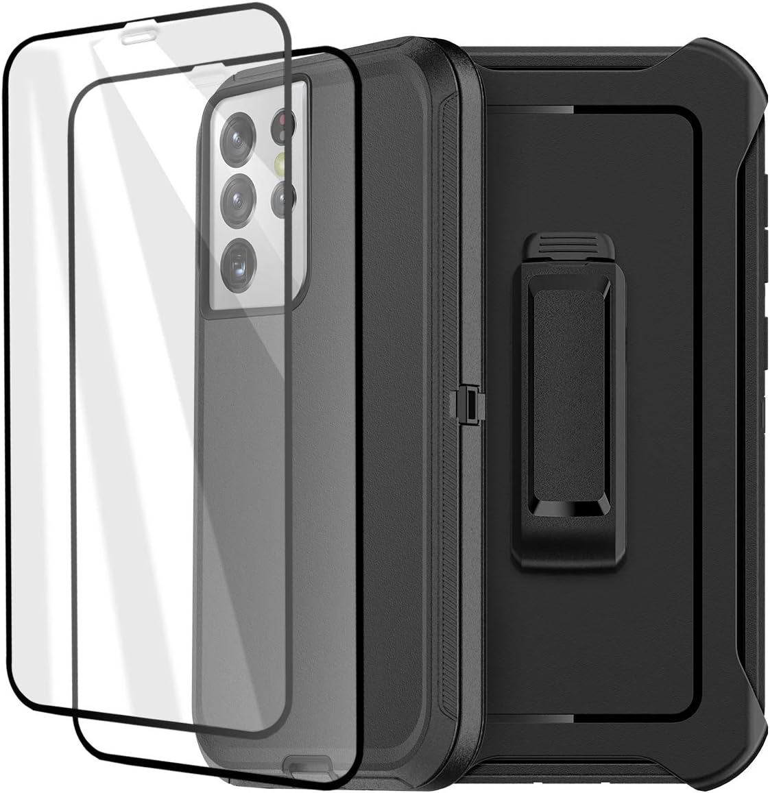 AICase Funda con clip para cinturón para Galaxy S21 Ultra con protector de pantalla, resistente protección contra caídas, cuerpo completo, a prueba