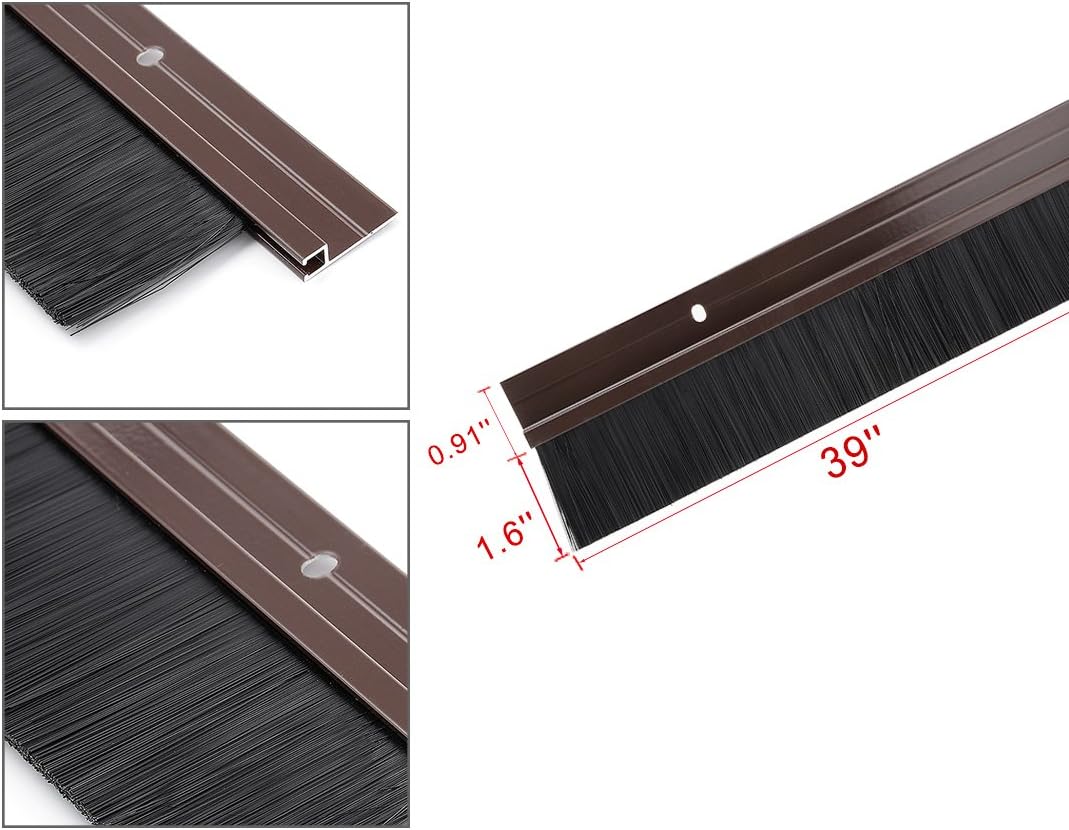 uxcell Cepillo de puerta inferior barrido marrón en forma de H Soporte de aleación de aluminio W 1.6 pulgadas Cepillo suave de silicona PP negro,