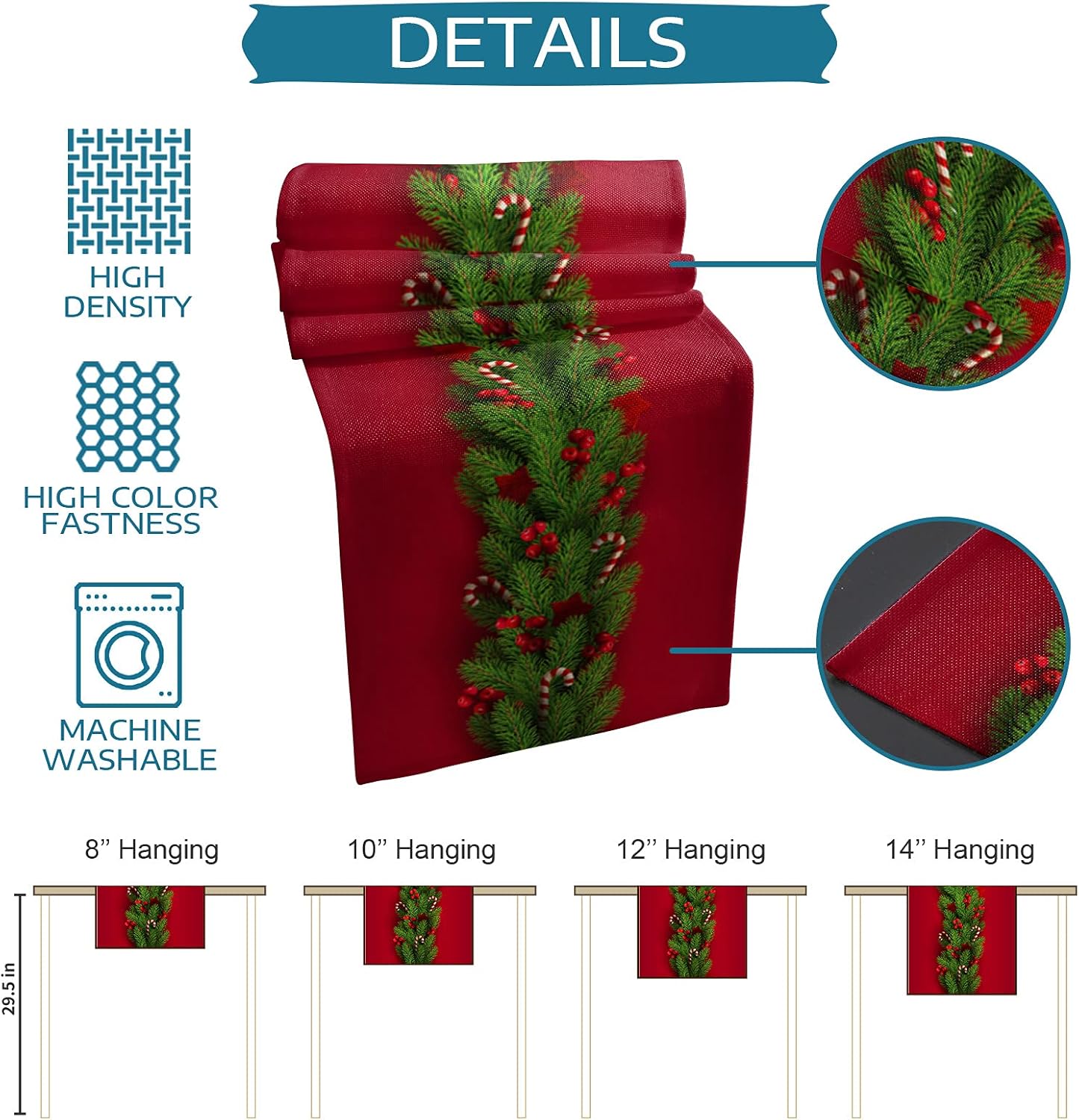 Caminos de mesa de Navidad de 70 pulgadas de largo, árboles de Navidad, ropa de cama de algodón rojo, bufandas para bodas, mesas de comedor,