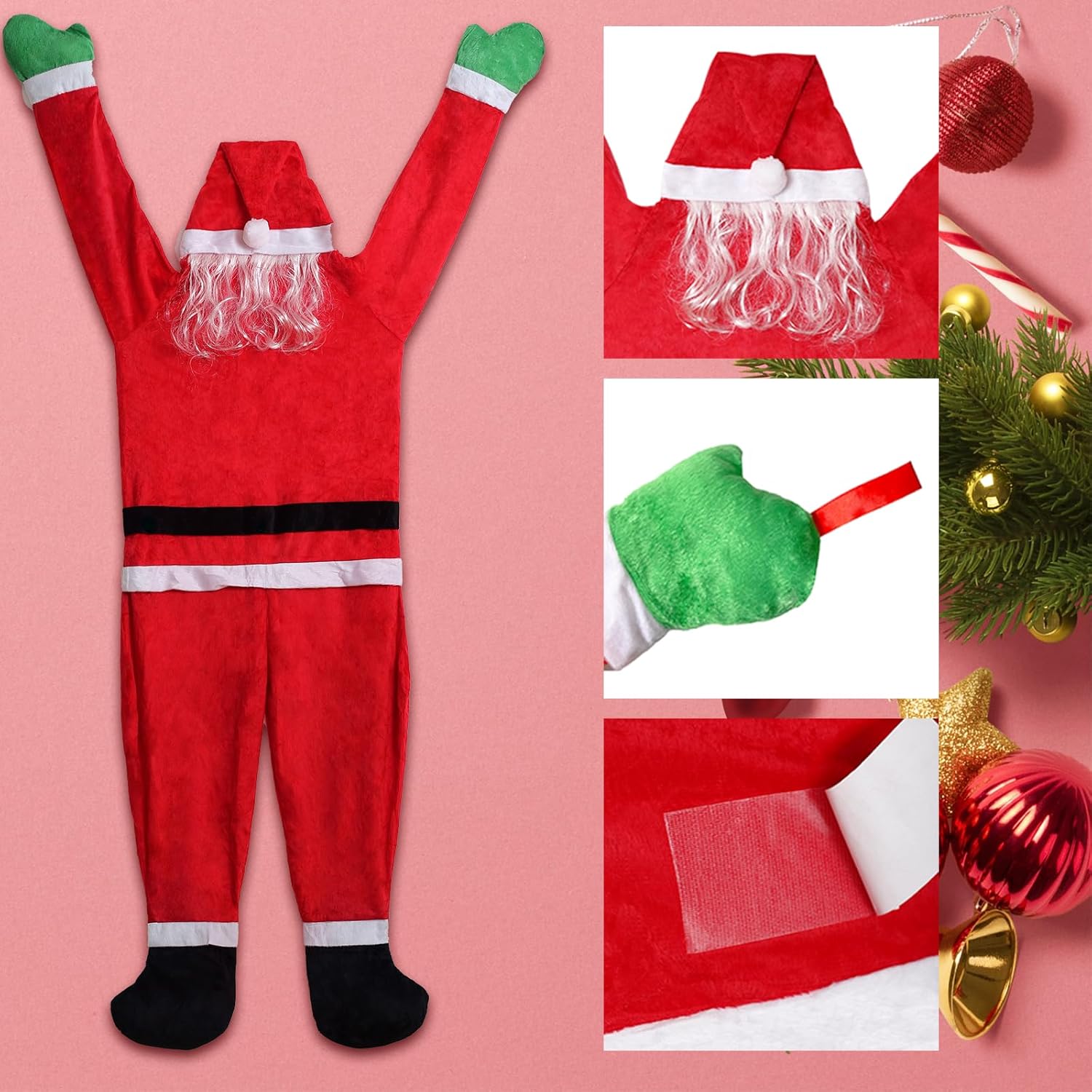 Traje de Papá Noel colgante de 5.5 pies desde el techo de canalón, decoración de Navidad grande, grande, Navidad, escalada, colgante, adornos de