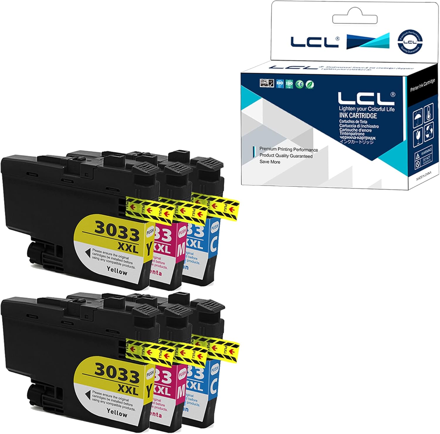 LCL Cartucho de tinta compatible con pigmento de repuesto para Brother LC3033 LC30333PKS XXL LC3033C LC3033M LC3033Y MFC-J995DW MFC-J995DW XL