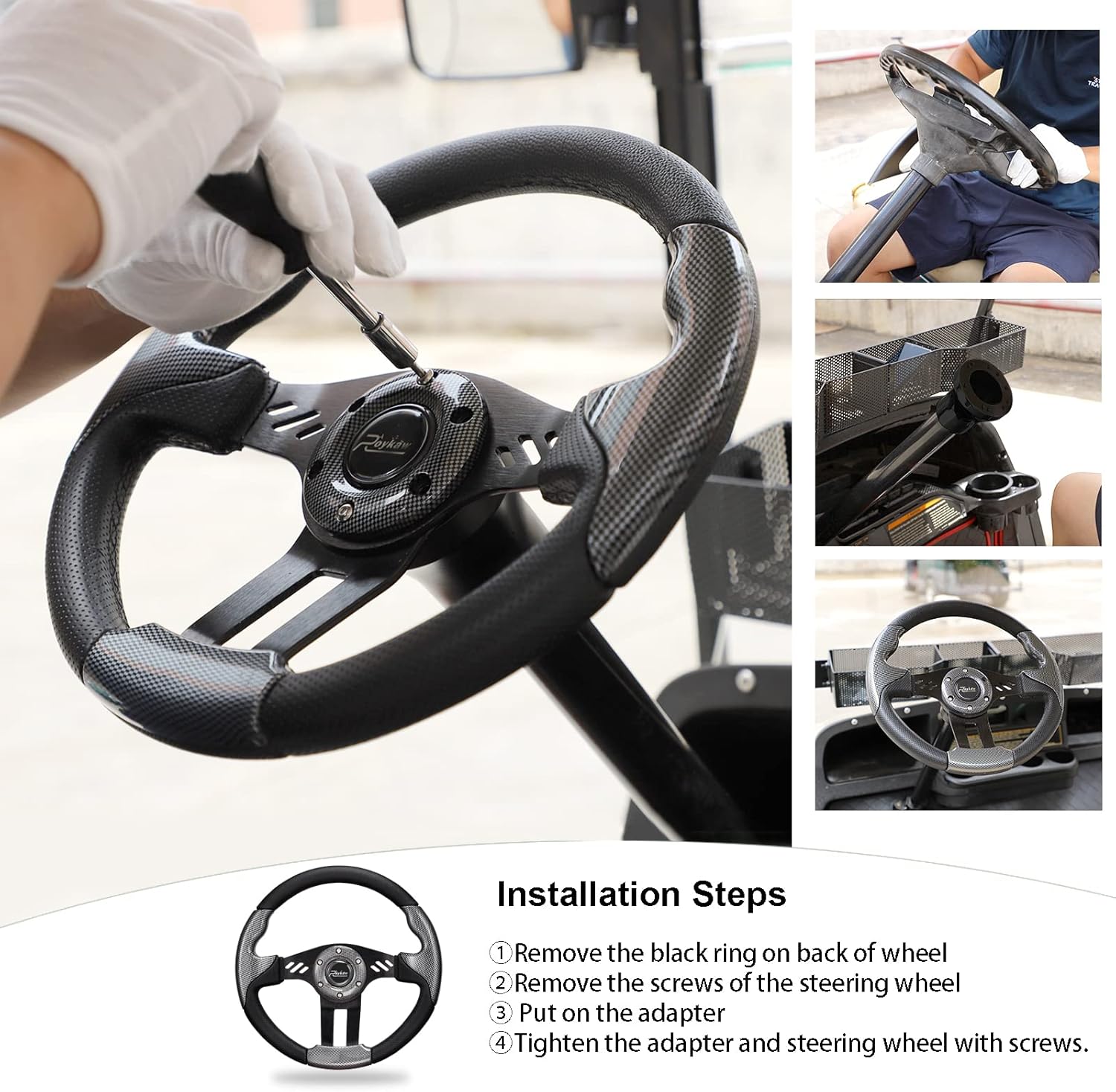 Roykaw Golf Cart Steering Wheel Compatible with EZGO TXTRXV, Club Car DSPrecedentTempo, Yamaha and Most Golf Cart Models