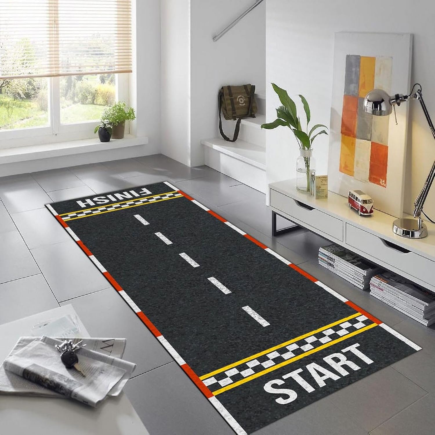 Alfombra de pista de carreras, alfombra para habitación infantil RugRoB1318.0 1.3 x 3 pies Mat15.7×37.4 in